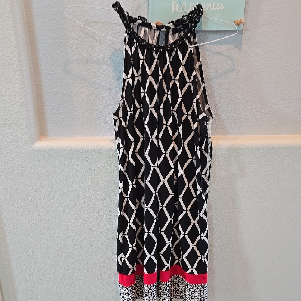 MSK Black and White Geometric Dress with Pink Accent